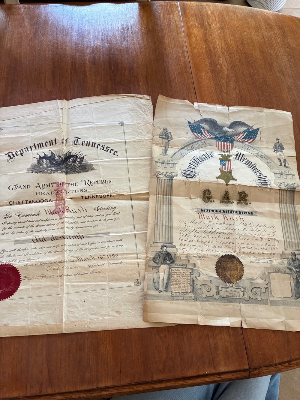 2 large Post Civil War Certificates